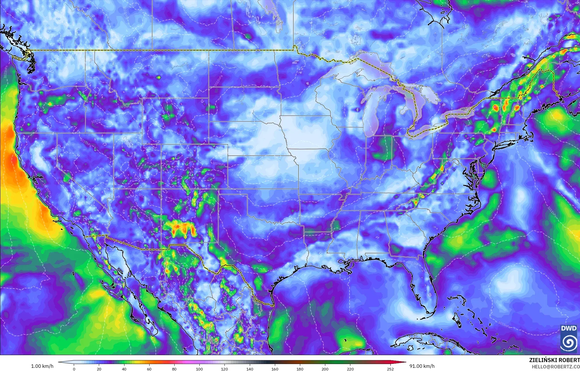 ICON modelo - Estados Unidos, Rajadas de Vento Máximas