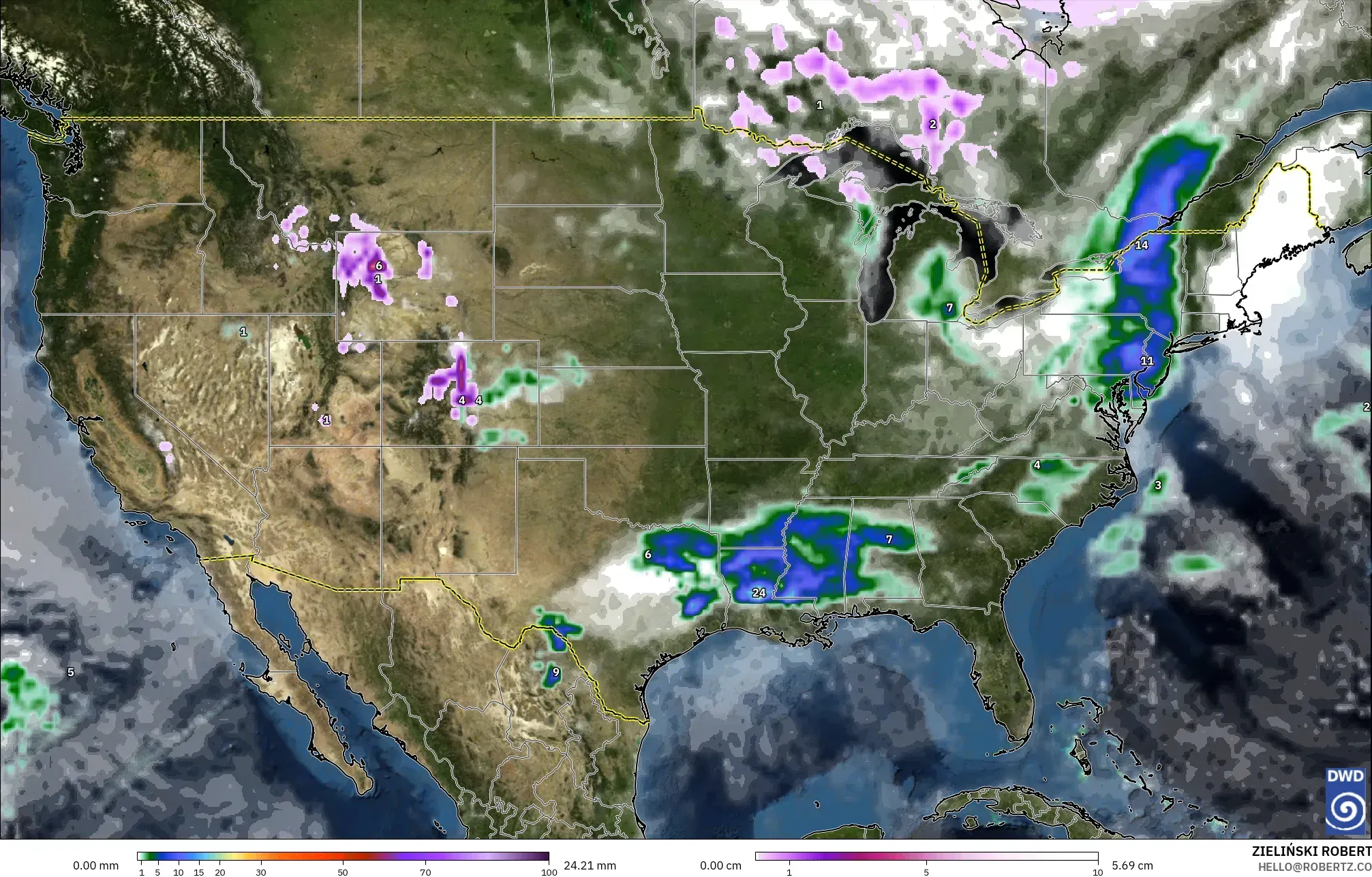 ICON modelo - Estados Unidos, Precipitação, nuvens e pressão
