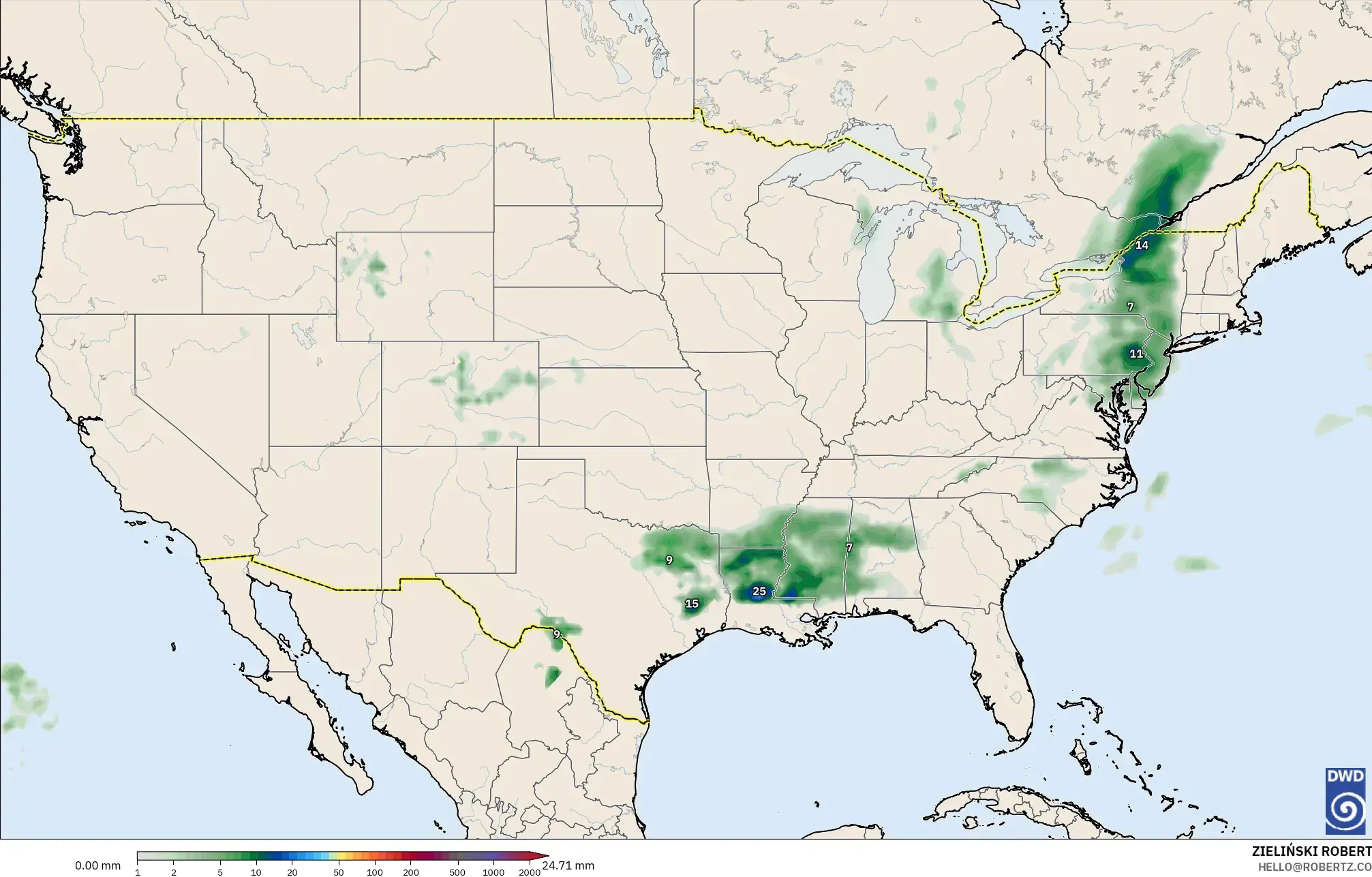 ICON modelo - Estados Unidos, Acúmulo de precipitação