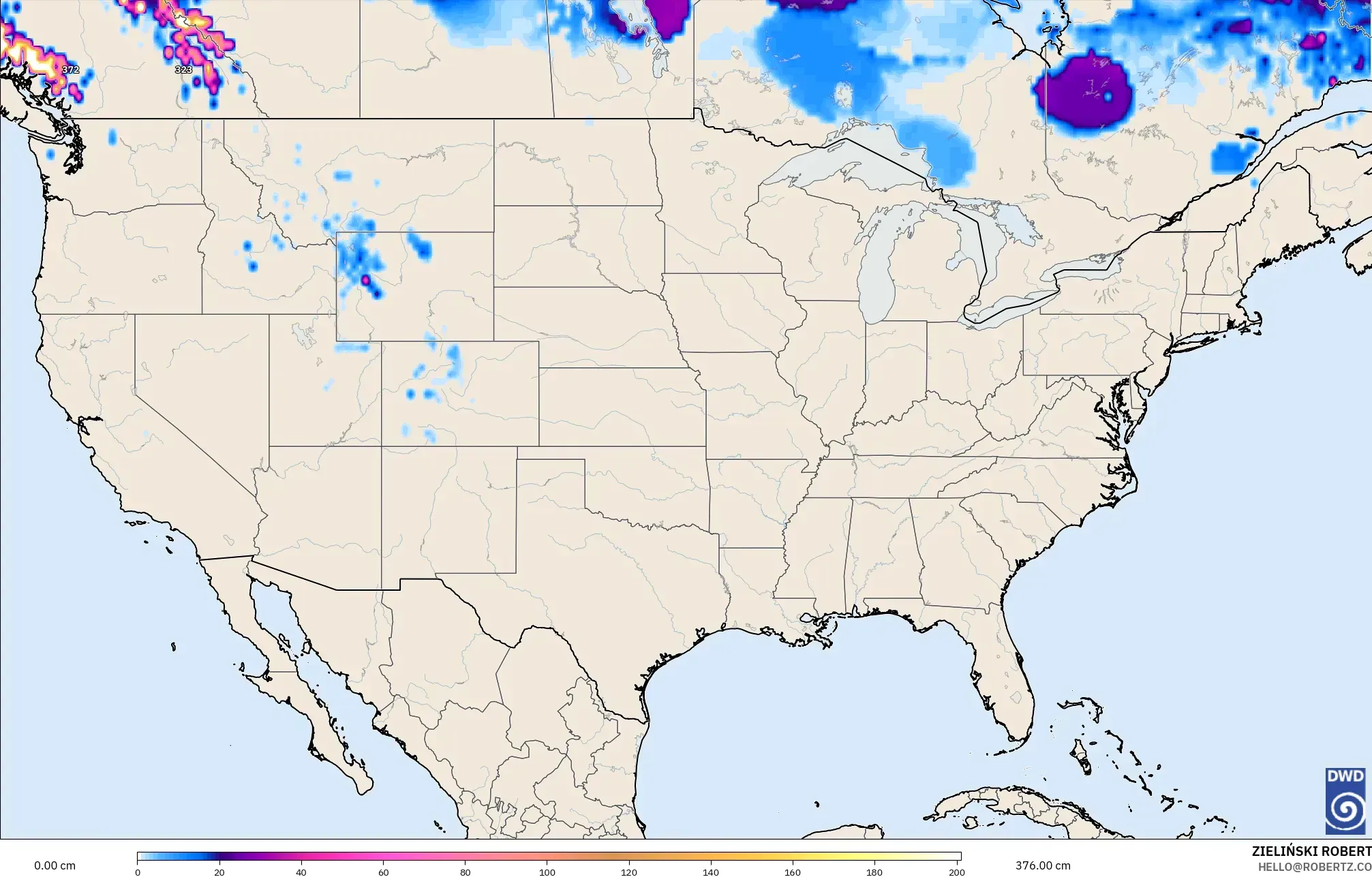 ICON modelo - Estados Unidos, Profundidade da neve