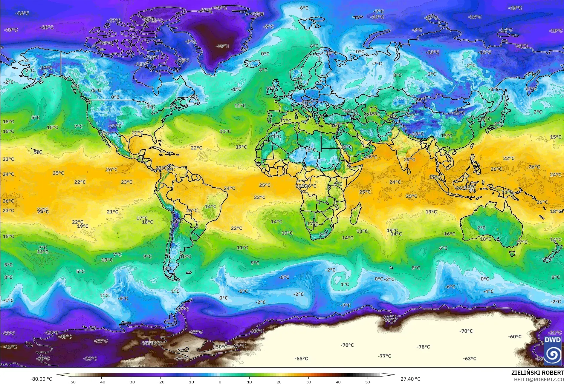 ICON modelo - Mundo, Ponto de orvalho a 2 m