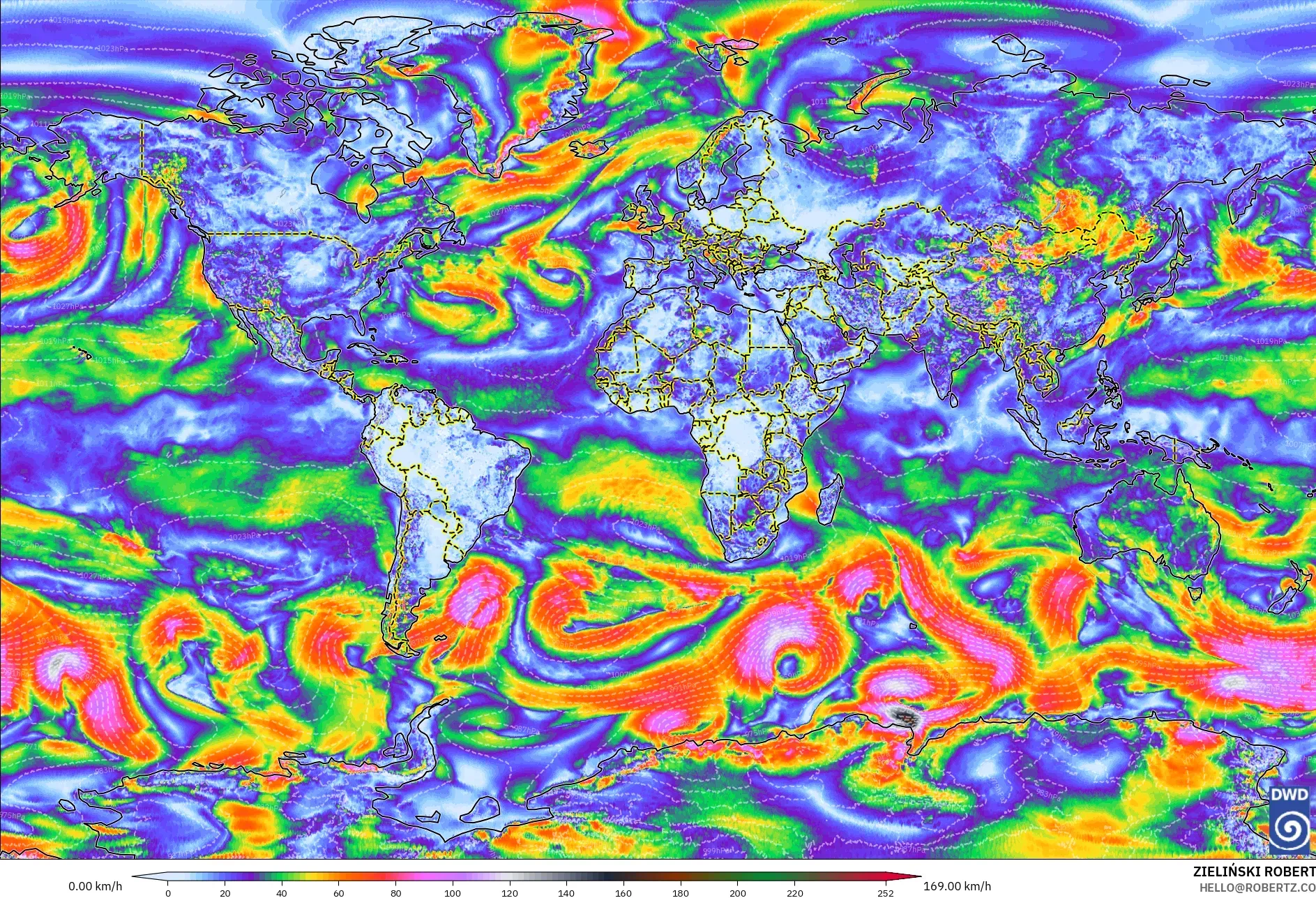 ICON modelo - Mundo, Rajadas de Vento Máximas