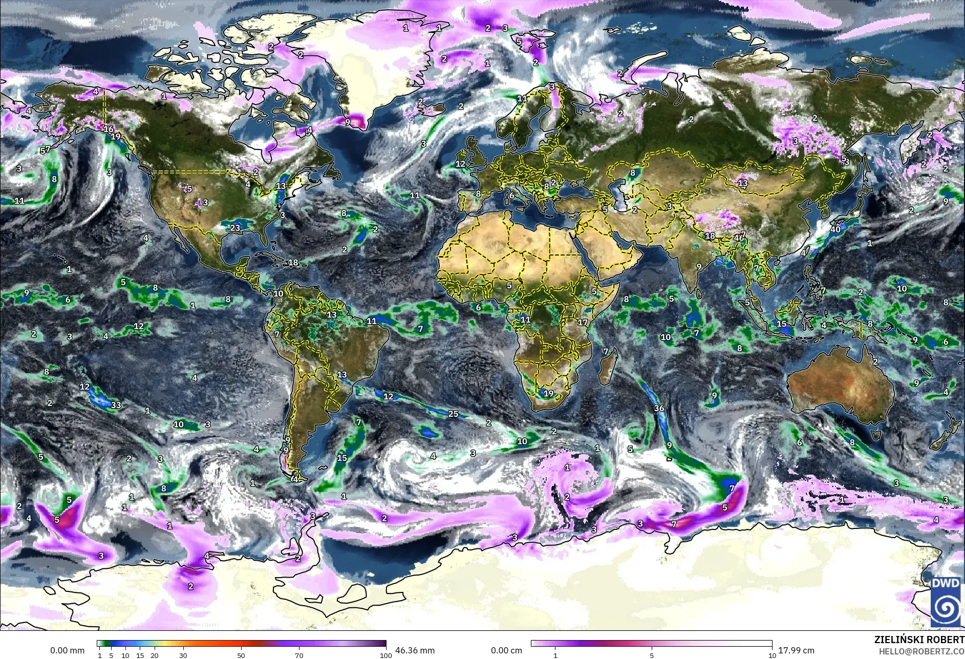 ICON modelo - Mundo, Precipitação, nuvens e pressão