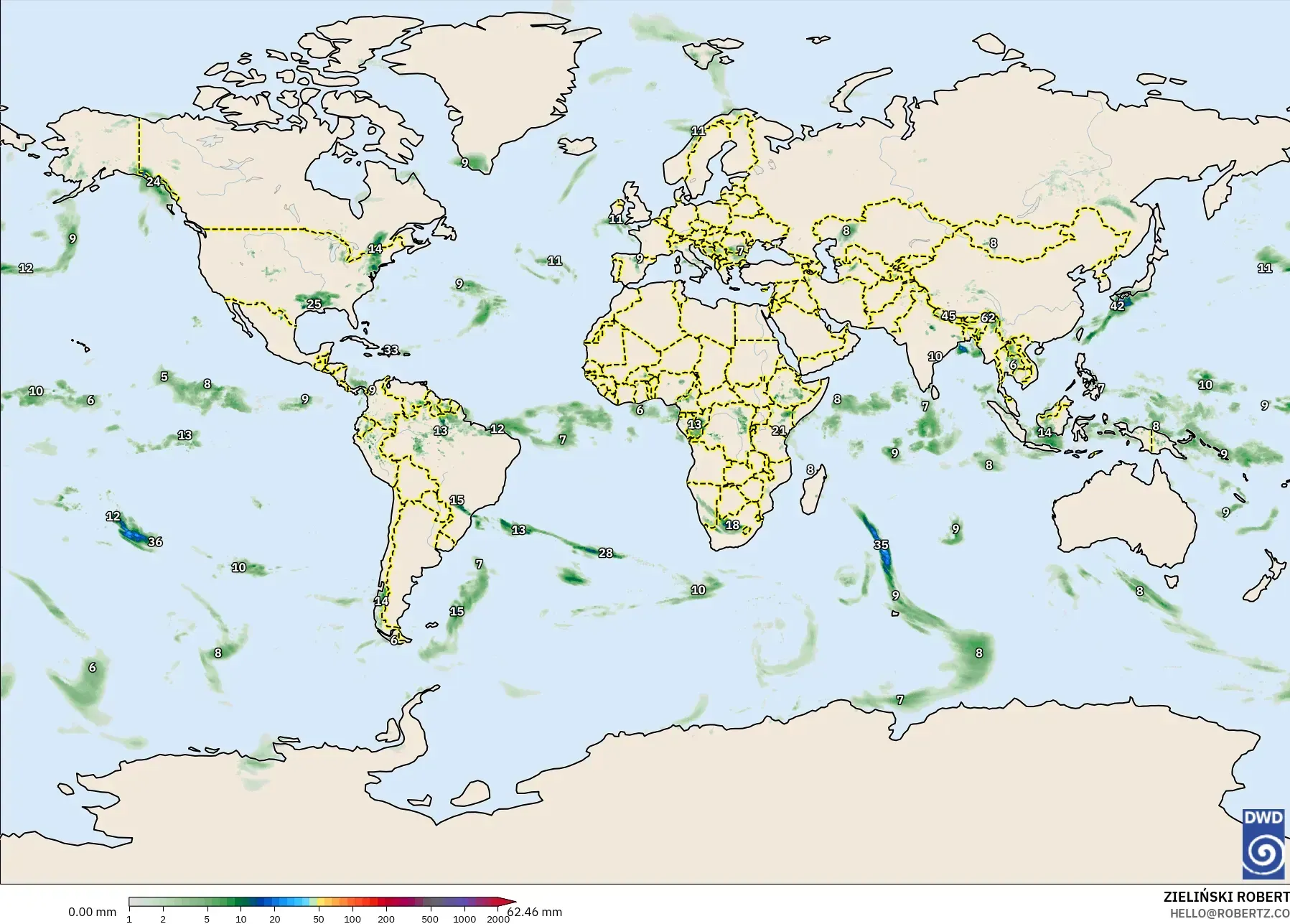 ICON modelo - Mundo, Acúmulo de precipitação