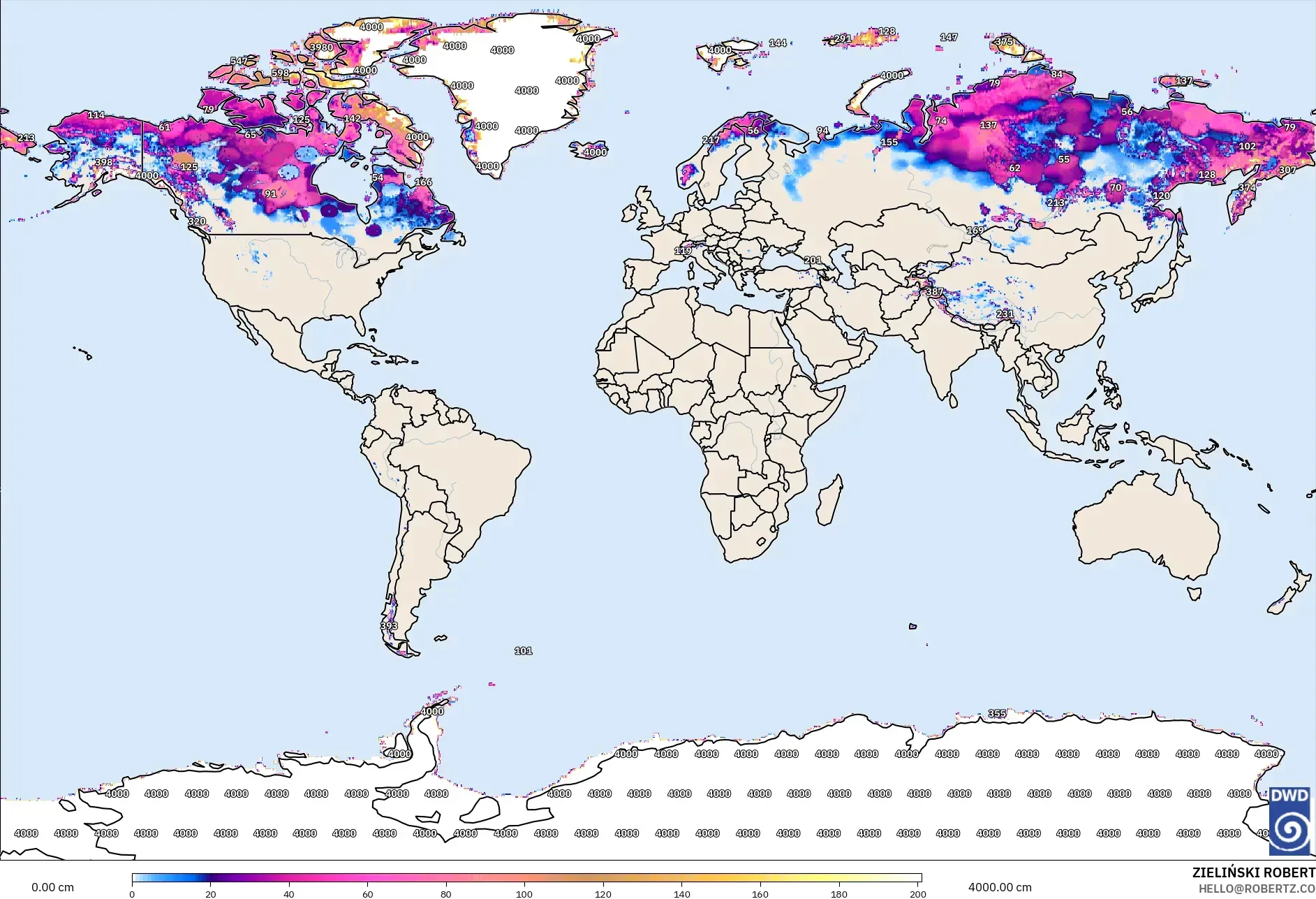 ICON modelo - Mundo, Profundidade da neve