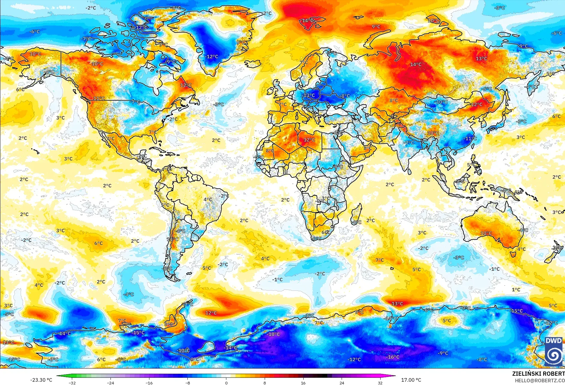 ICON modelo - Mundo, Anomalia de temperatura a 2 m