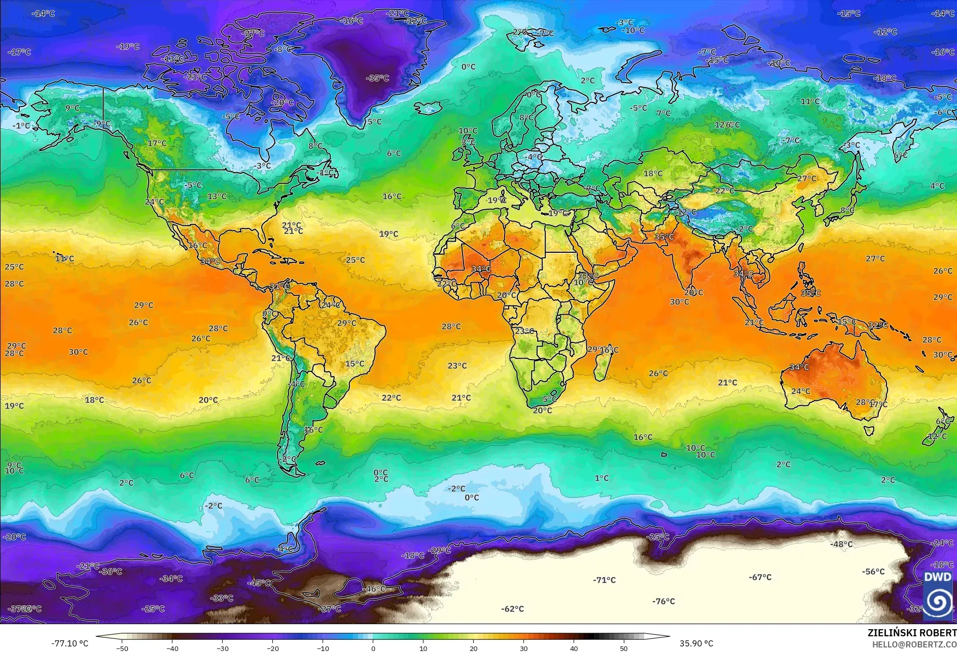 ICON modelo - Mundo, Temperatura a 2 m