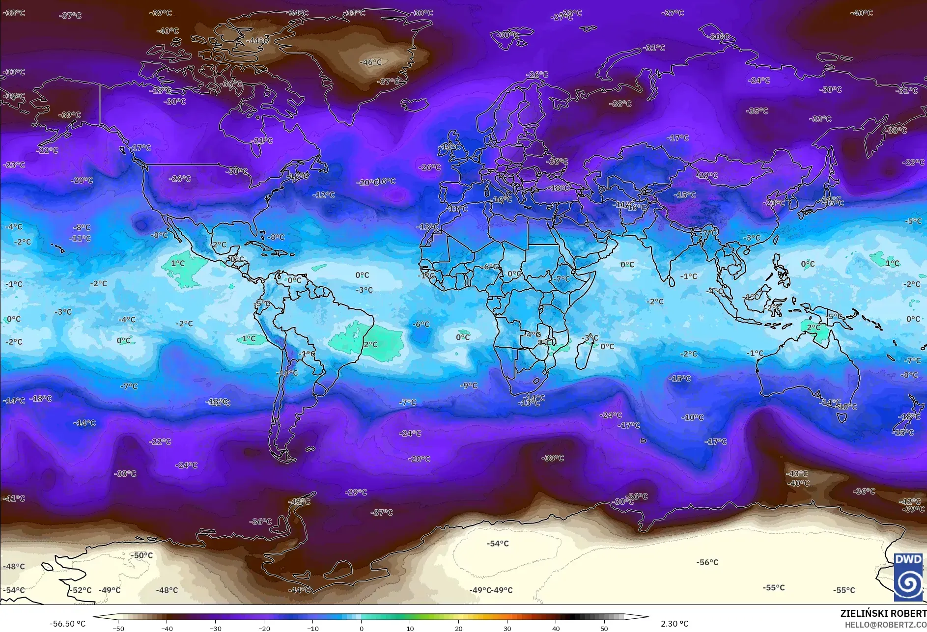 ICON modelo - Mundo, Temperatura a 500 hPa