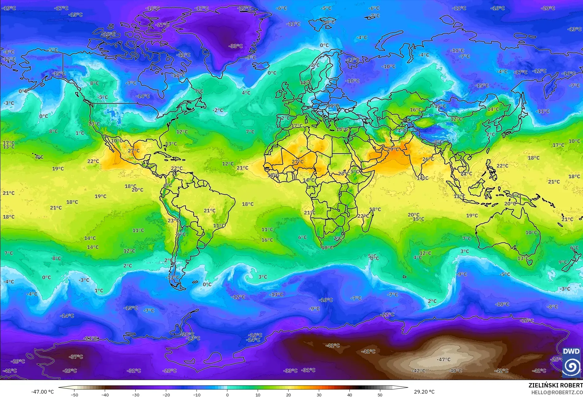 ICON modelo - Mundo, Temperatura a 850 hPa