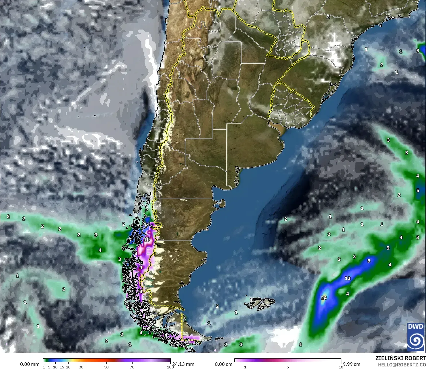 ICON modelo - Argentina, Precipitação, nuvens e pressão