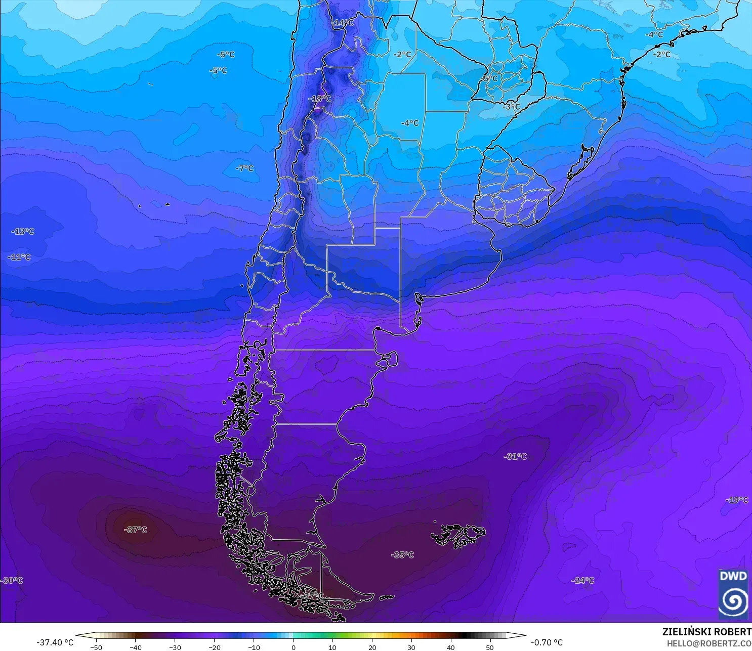 ICON modelo - Argentina, Temperatura a 500 hPa
