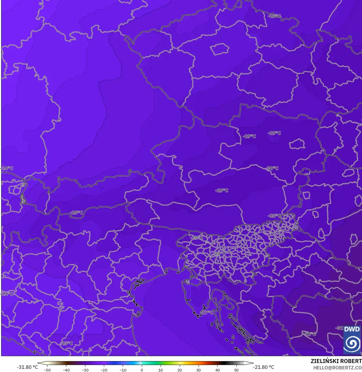 ICON modelo - Áustria, Temperatura a 500 hPa