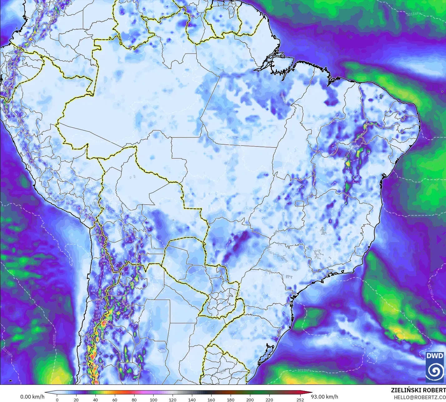 ICON modelo - Brasil, Rajadas de Vento Máximas