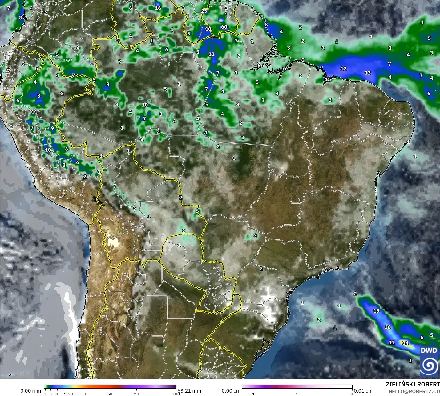 ICON modelo - Brasil, Precipitação, nuvens e pressão