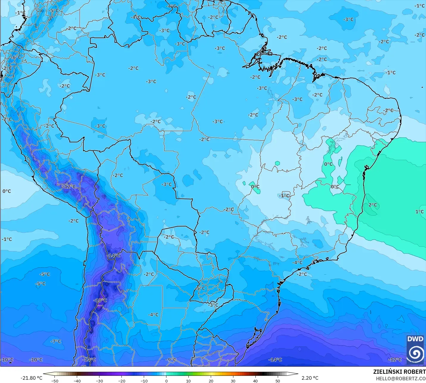 ICON modelo - Brasil, Temperatura a 500 hPa
