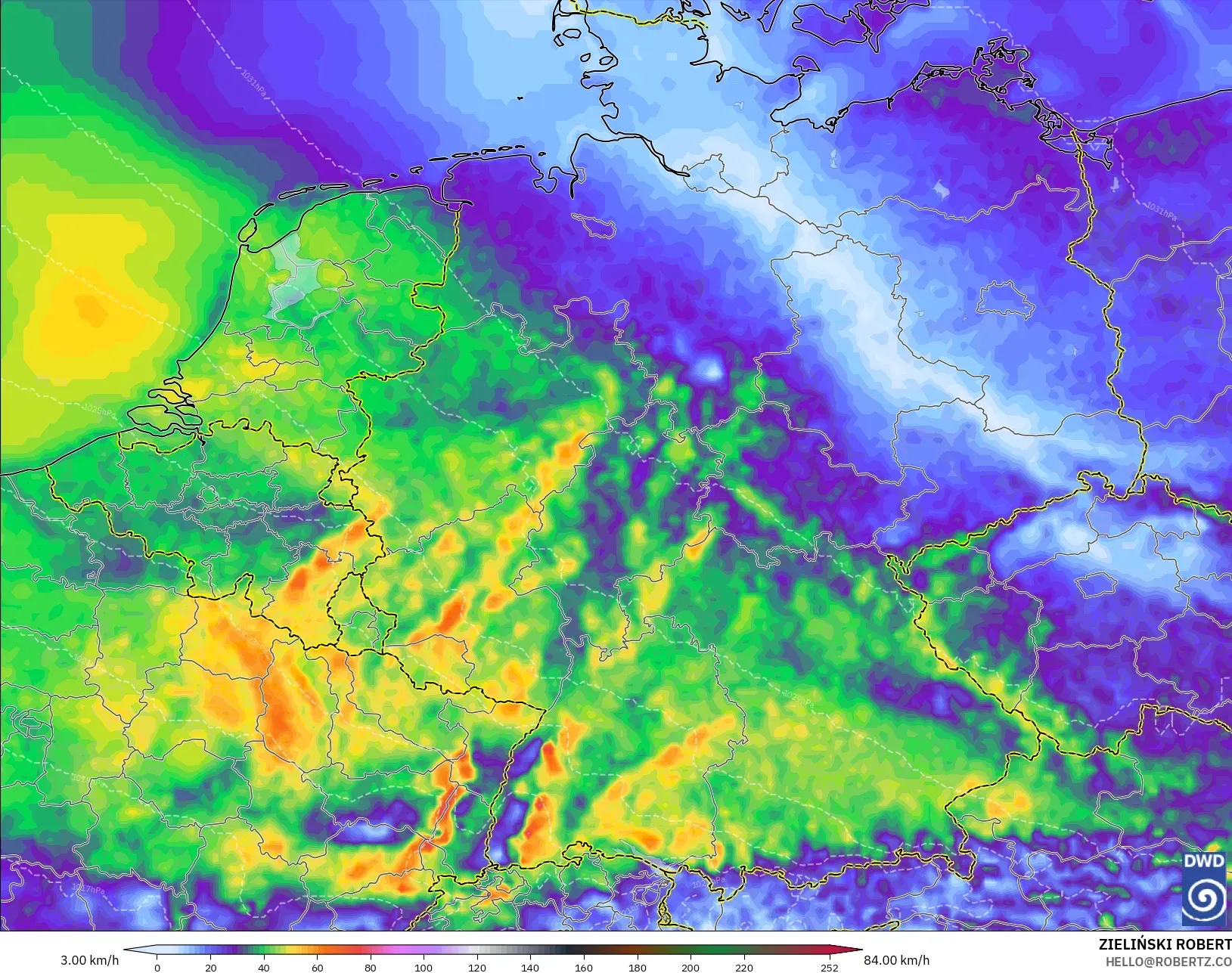 ICON modelo - Alemanha, Rajadas de Vento Máximas