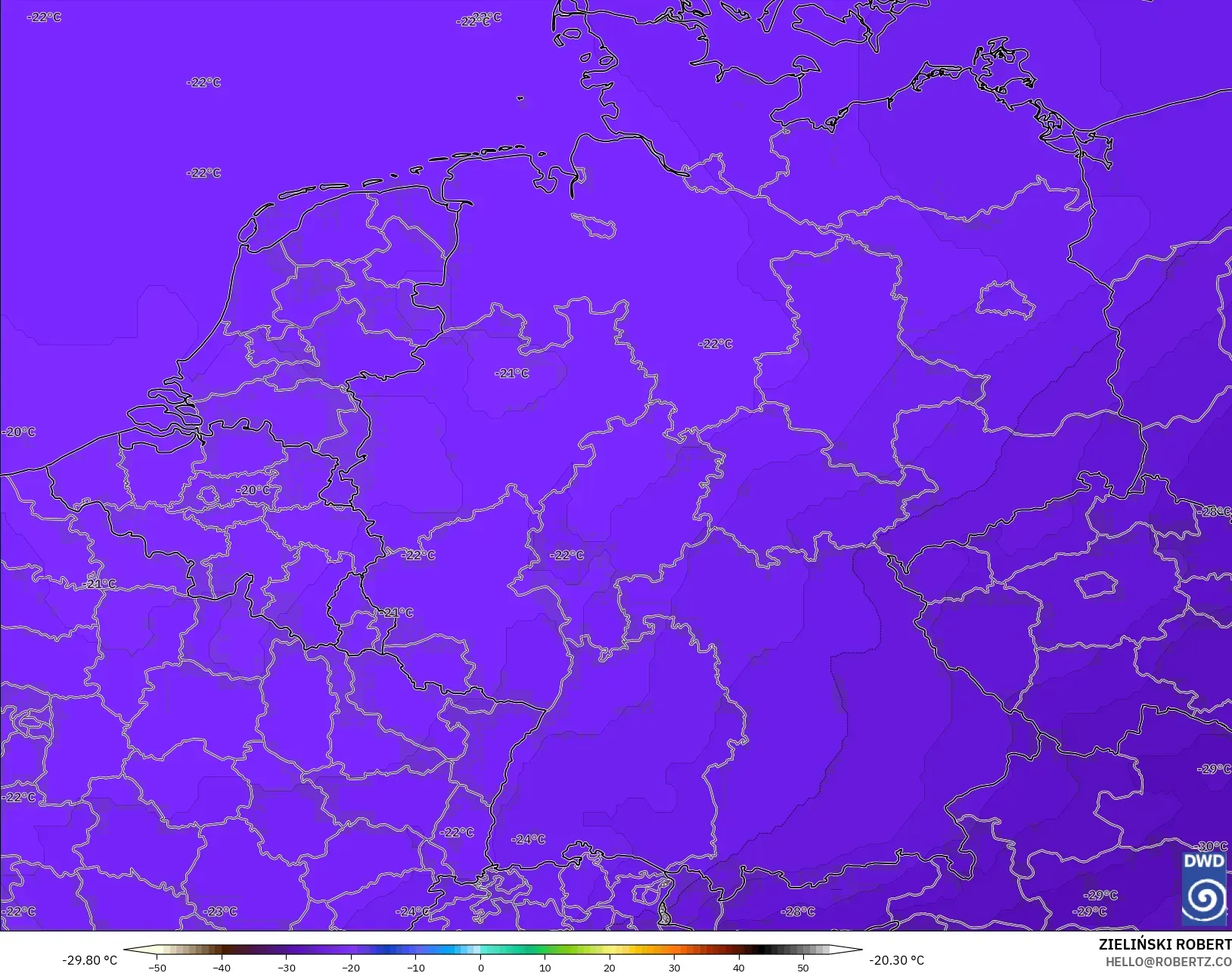 ICON modelo - Alemanha, Temperatura a 500 hPa