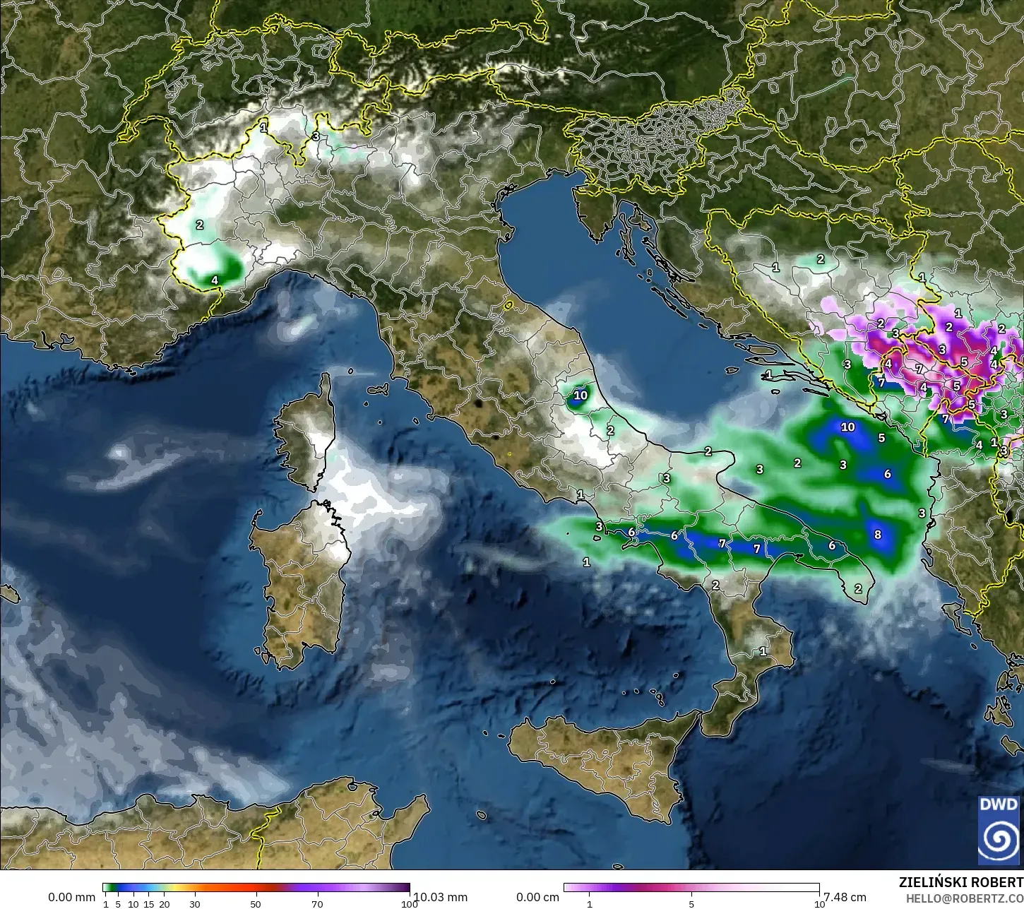 ICON modelo - Itália, Precipitação, nuvens e pressão
