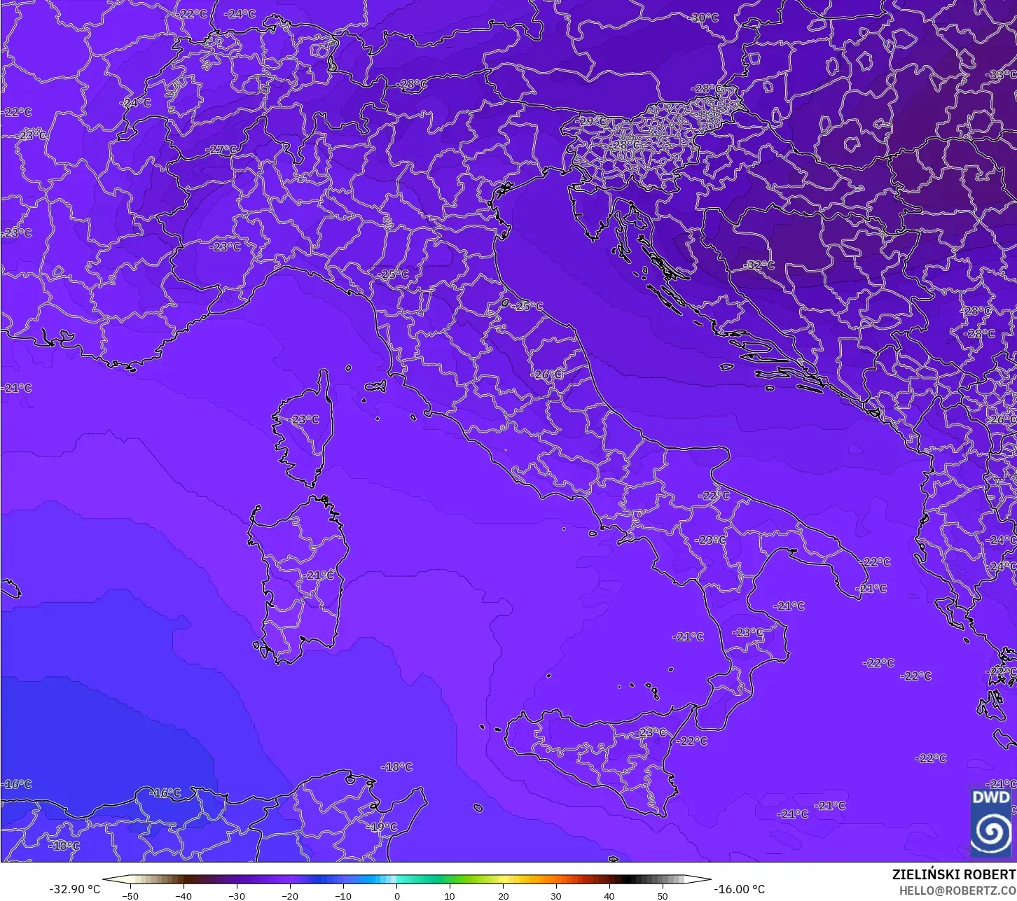 ICON modelo - Itália, Temperatura a 500 hPa