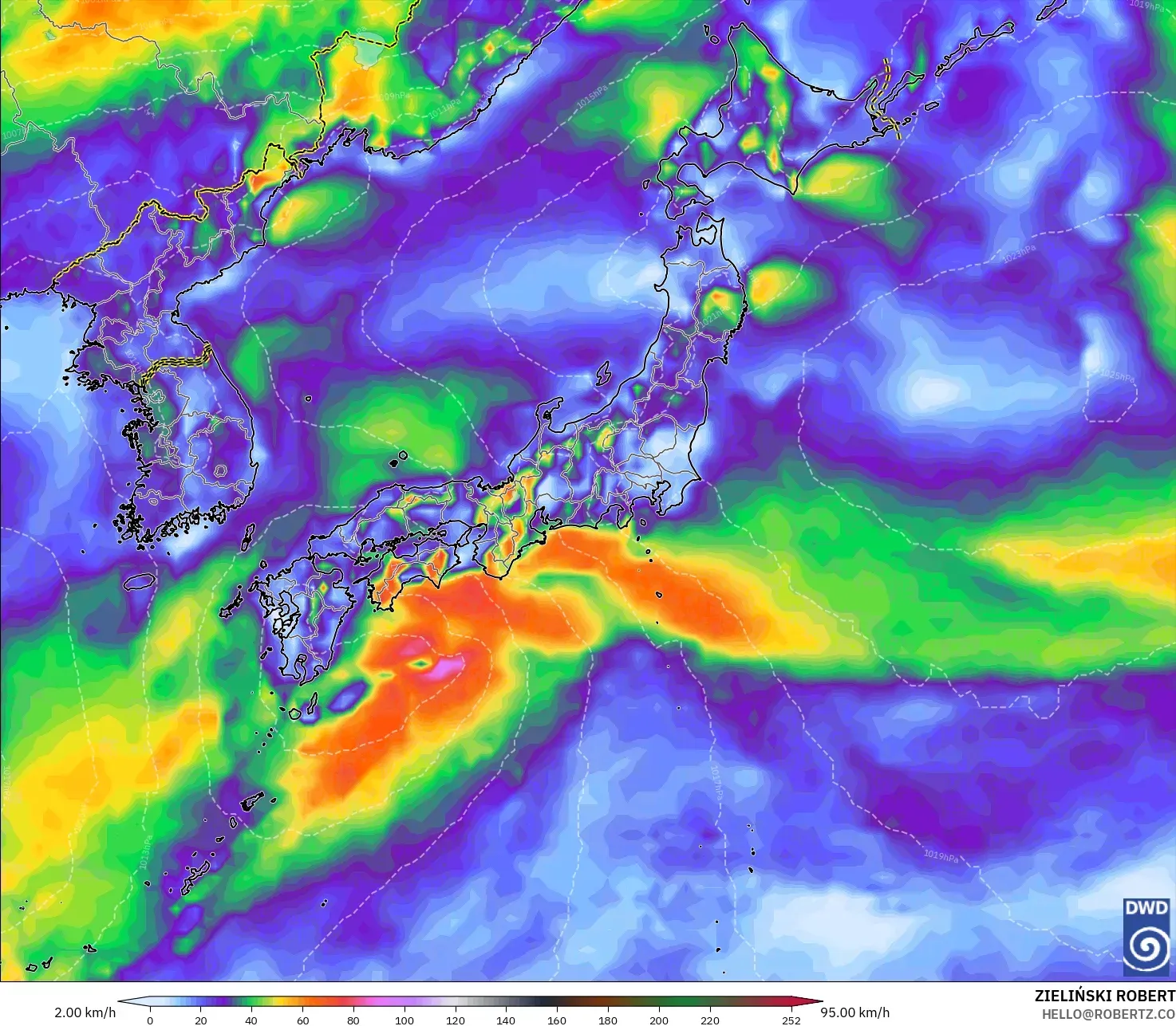 ICON modelo - Japão, Rajadas de Vento Máximas
