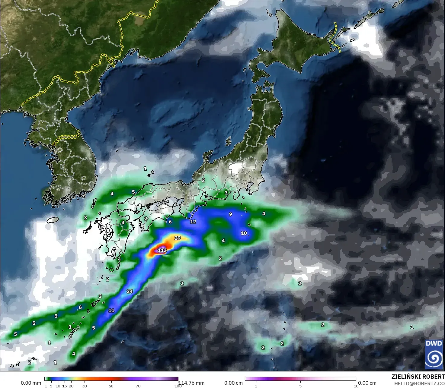 ICON modelo - Japão, Precipitação, nuvens e pressão