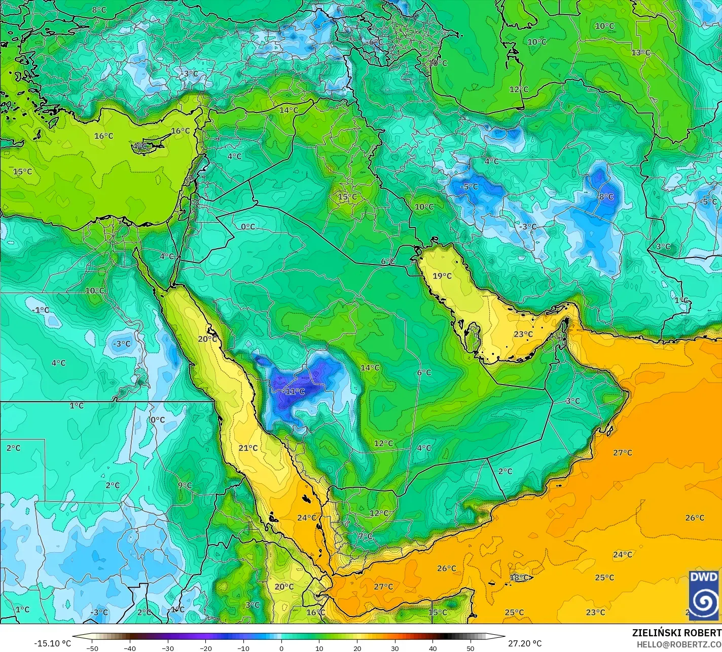ICON modelo - Oriente Médio, Ponto de orvalho a 2 m