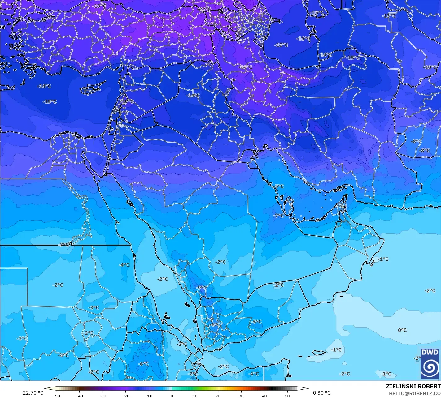 ICON modelo - Oriente Médio, Temperatura a 500 hPa