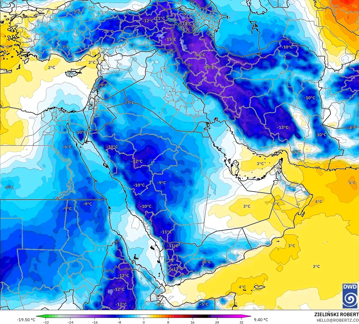 ICON modelo - Oriente Médio, Anomalia de temperatura a 850 hPa