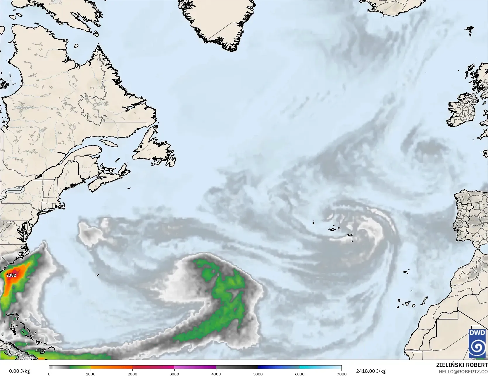 ICON modelo - Atlântico Norte, CAPE