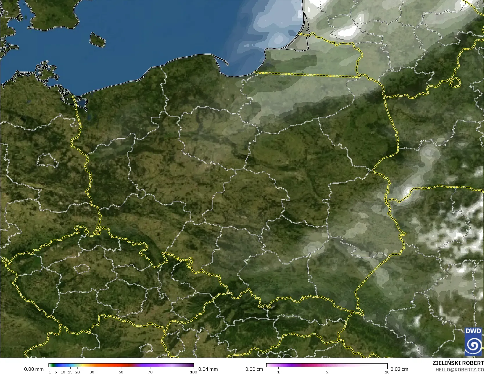 ICON modelo - Polônia, Precipitação, nuvens e pressão