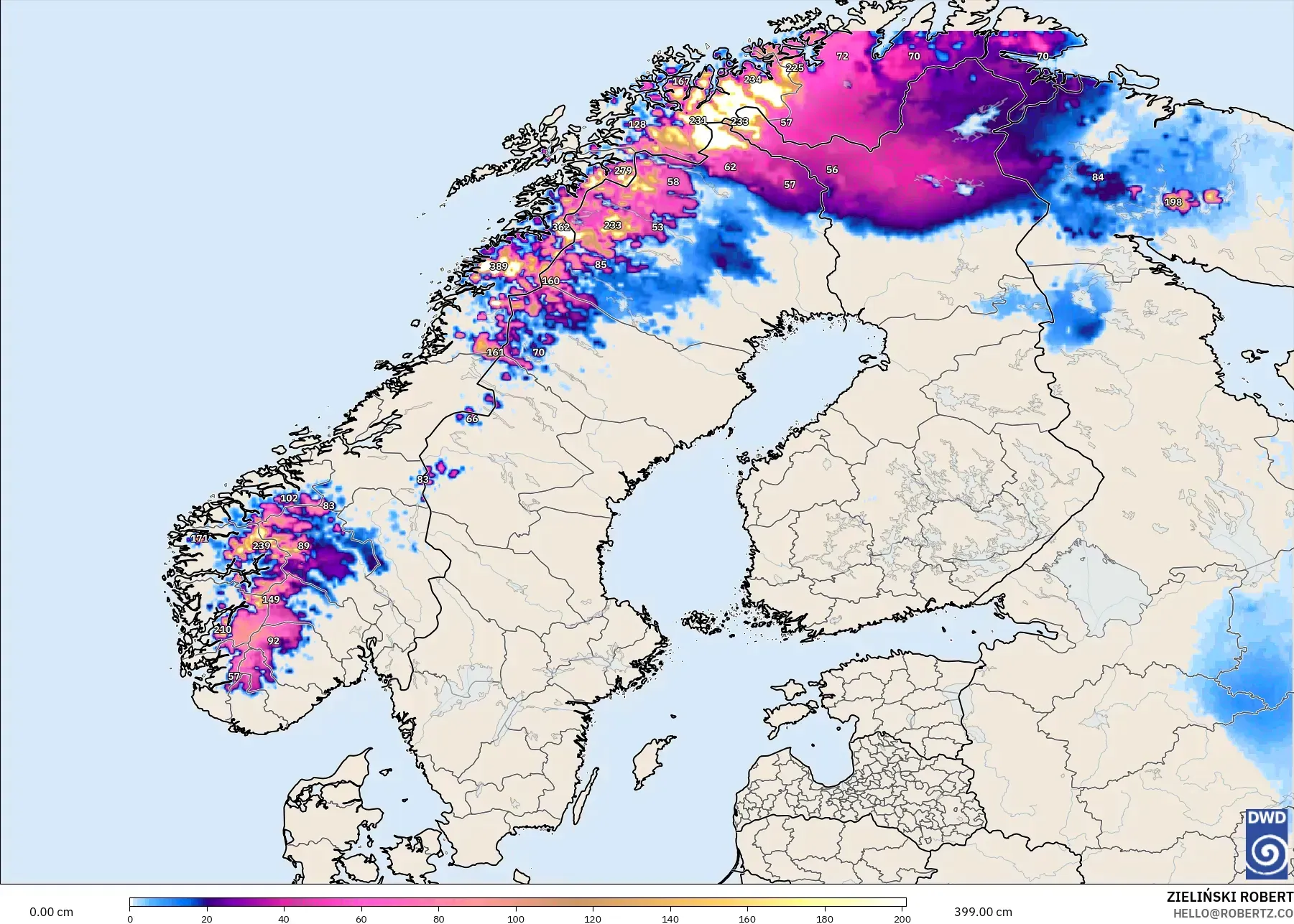 ICON modelo - Escandinávia, Profundidade da neve