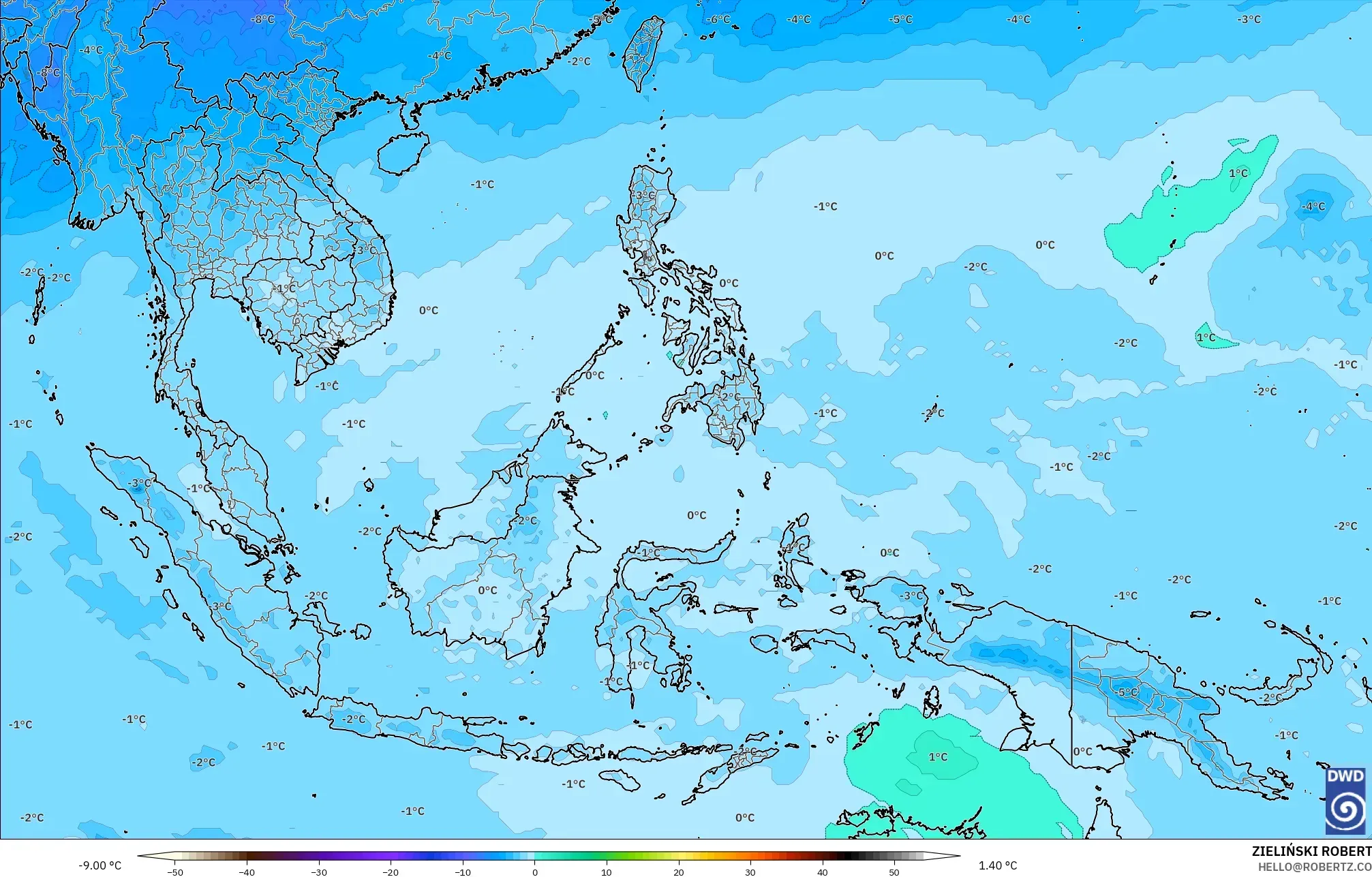 ICON modelo - Sudeste Asiático, Temperatura a 500 hPa