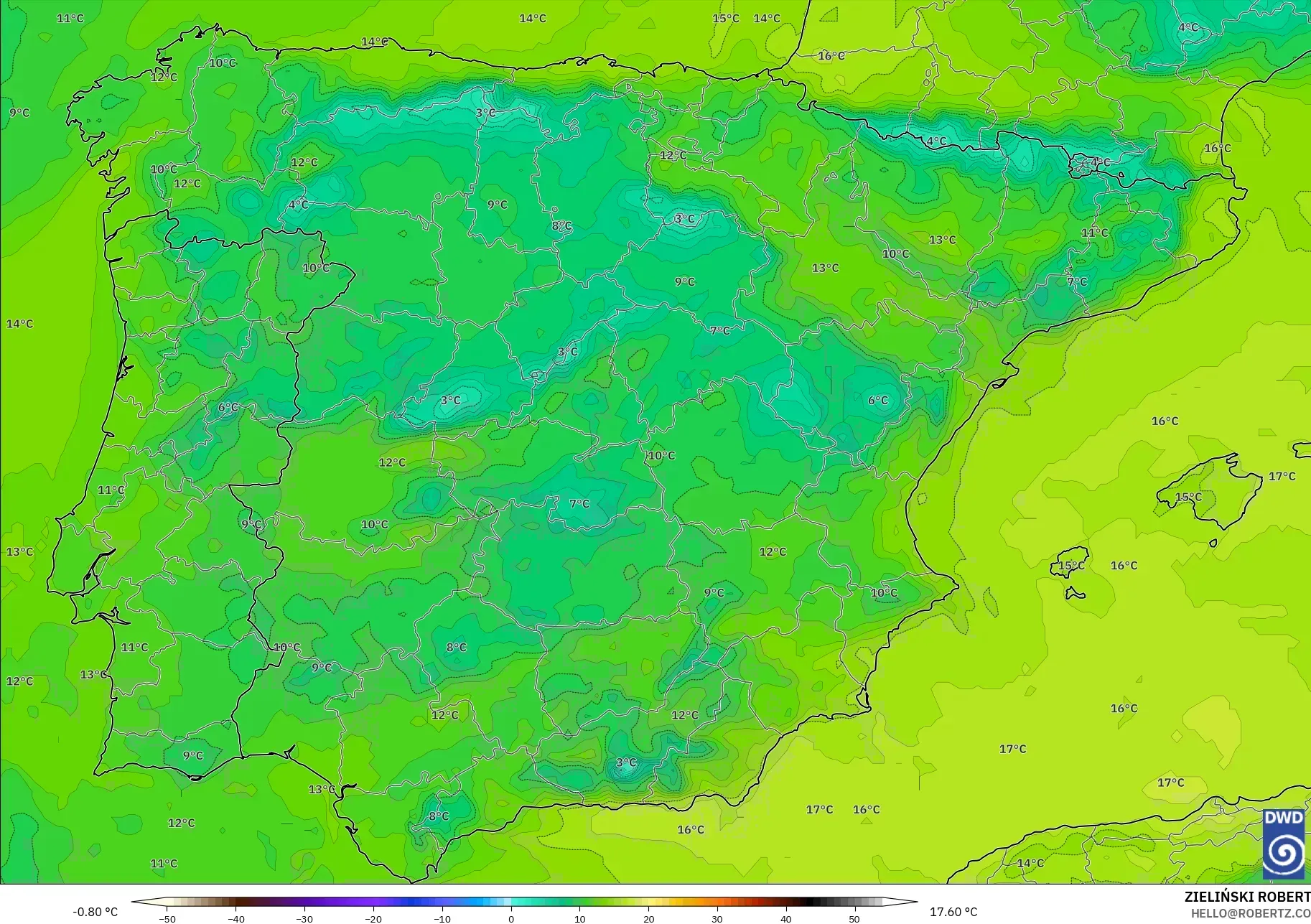 ICON modelo - Espanha, Ponto de orvalho a 2 m