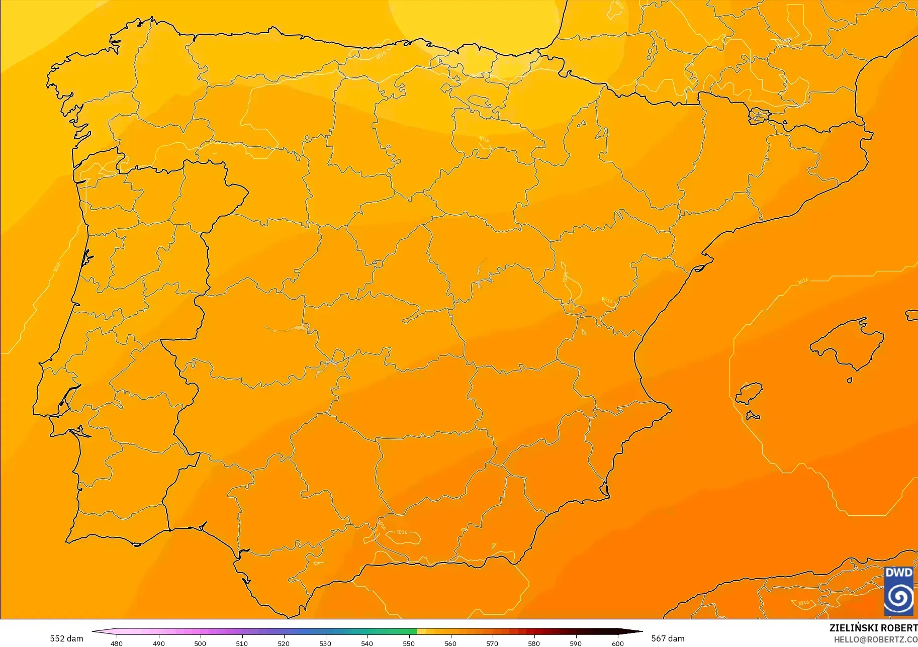 ICON modelo - Espanha, Altura geopotencial a 500 hPa