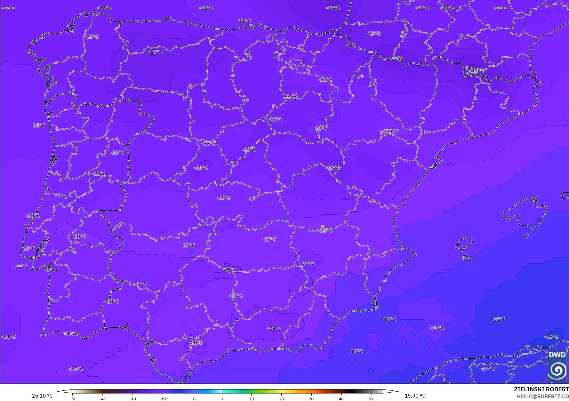 ICON modelo - Espanha, Temperatura a 500 hPa