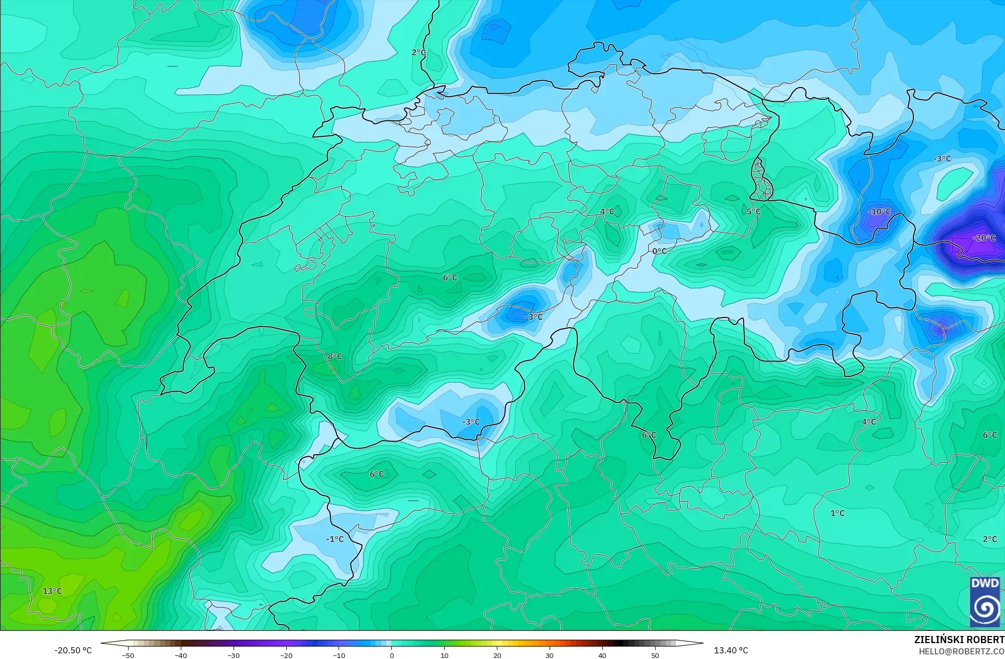 ICON modelo - Suíça, Ponto de orvalho a 2 m
