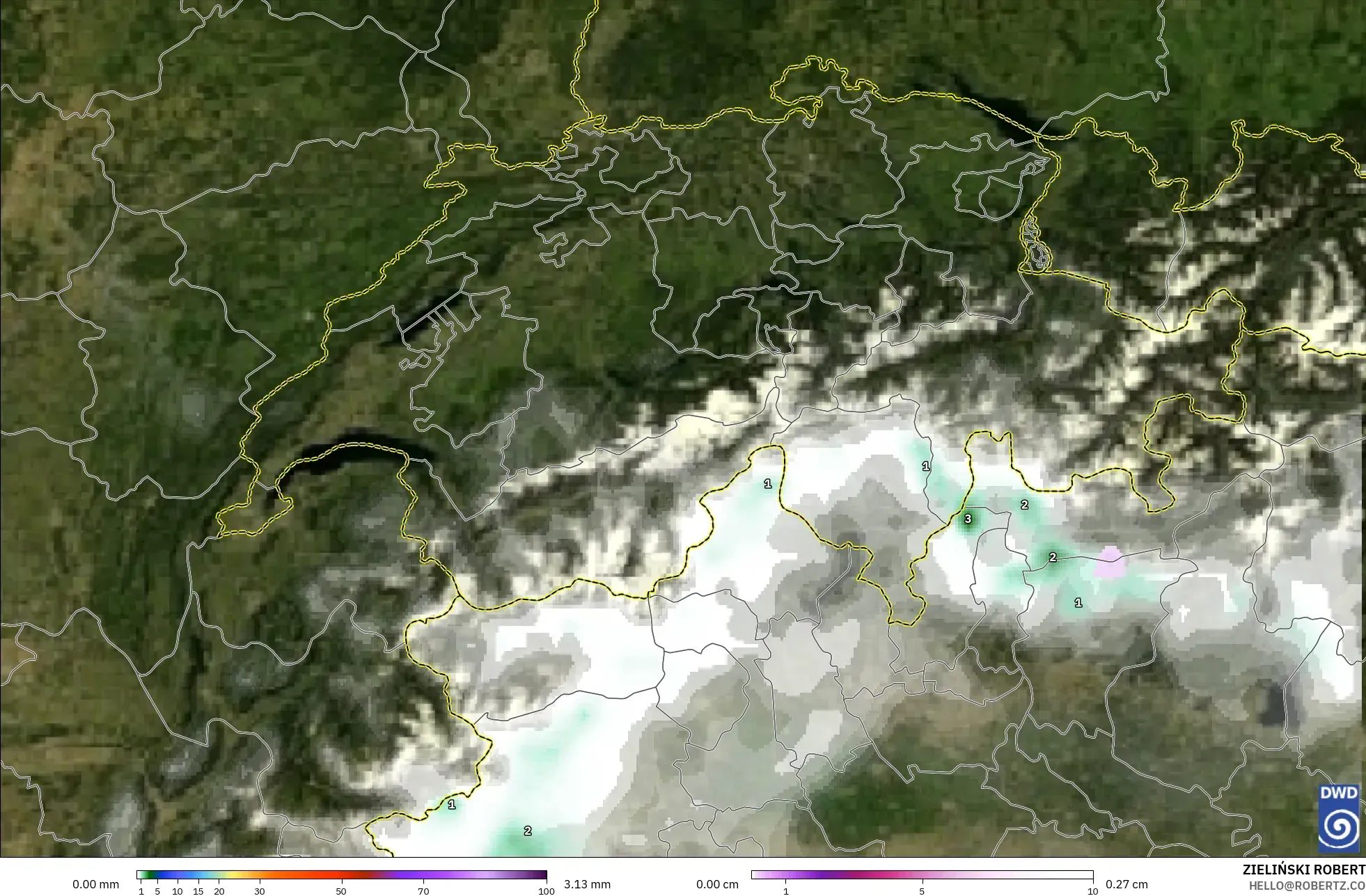 ICON modelo - Suíça, Precipitação, nuvens e pressão