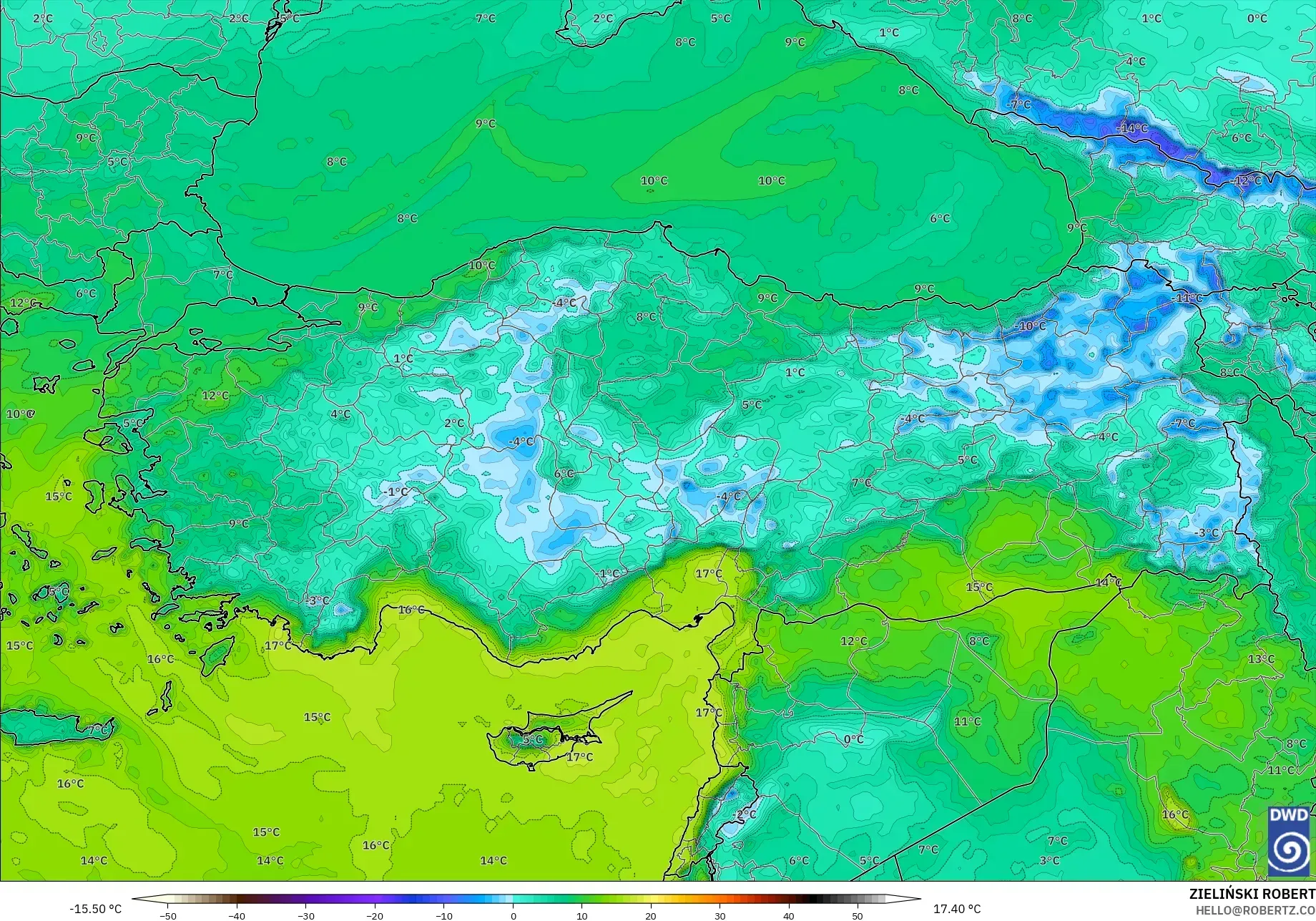 ICON modelo - Turquia, Ponto de orvalho a 2 m