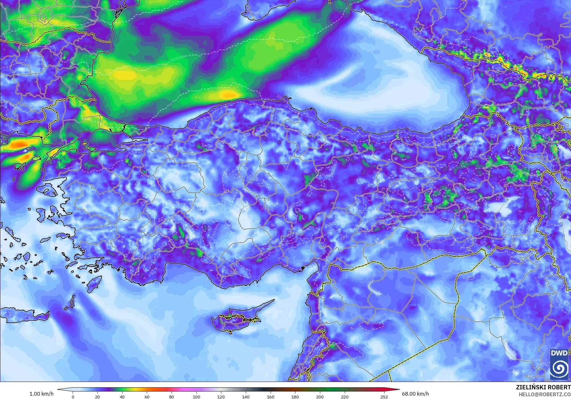 ICON modelo - Turquia, Rajadas de Vento Máximas