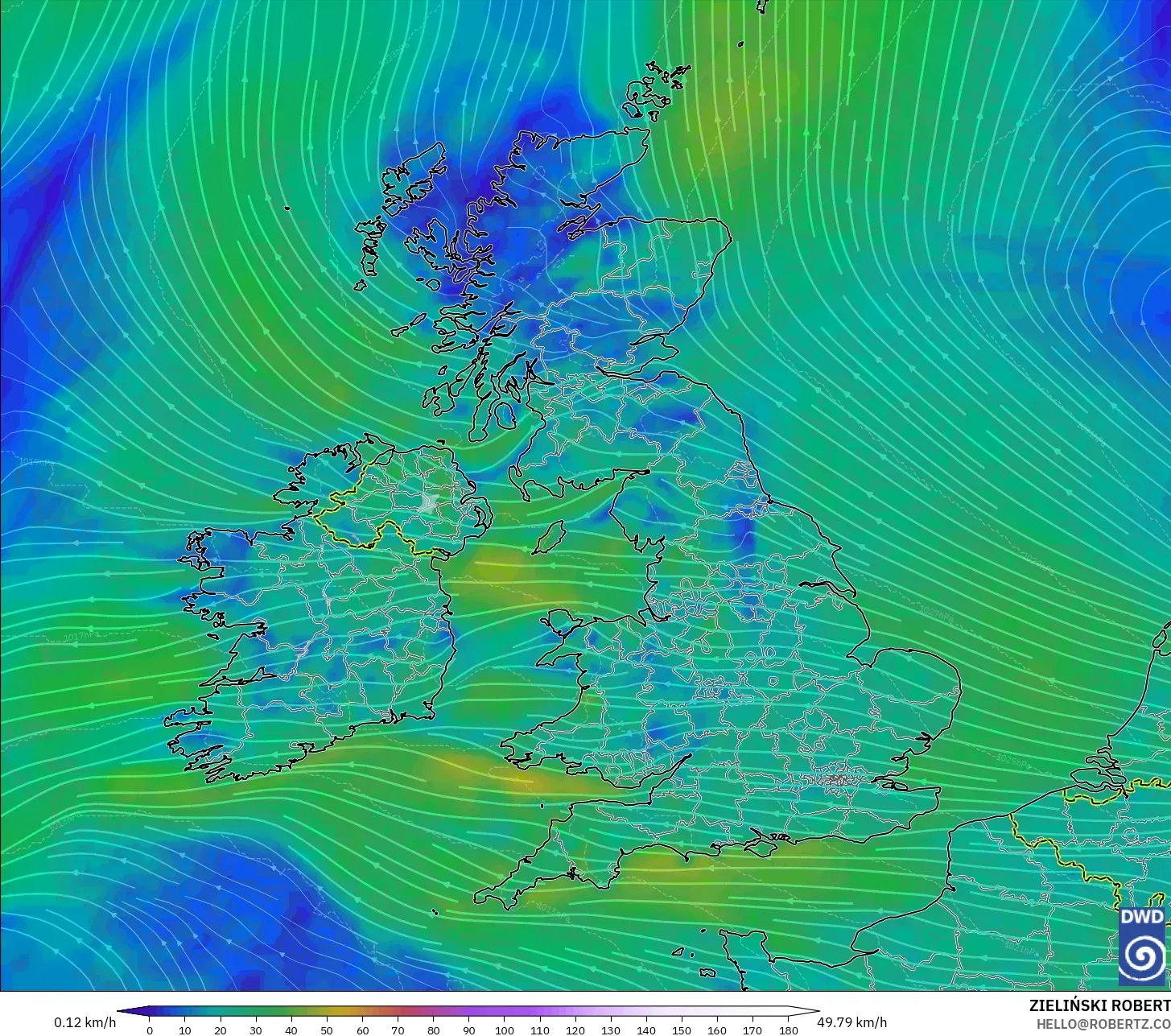 ICON modelo - Reino Unido, Vento a 10 m