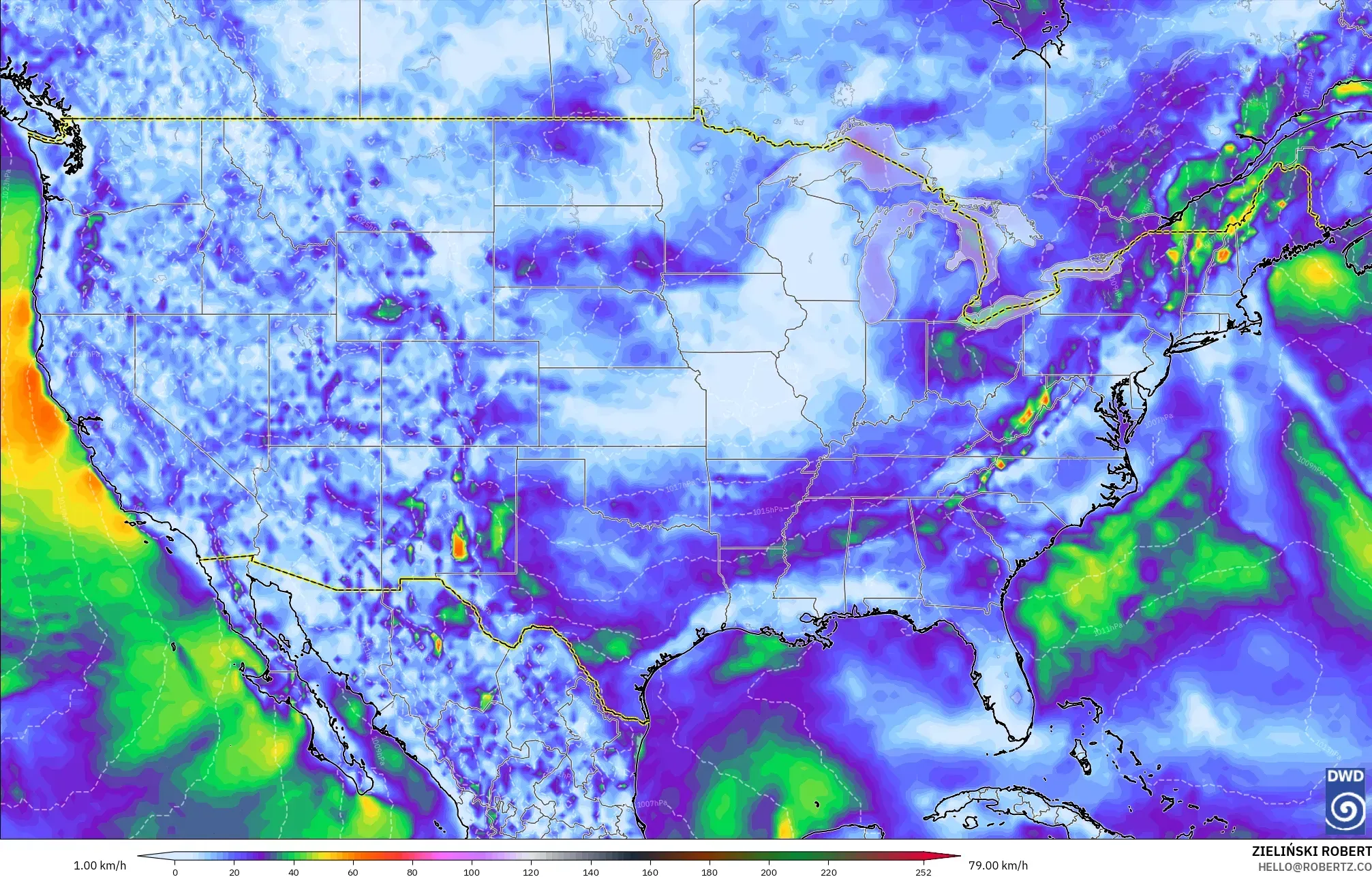 ICON modelo - Estados Unidos, Rajadas de Vento Máximas