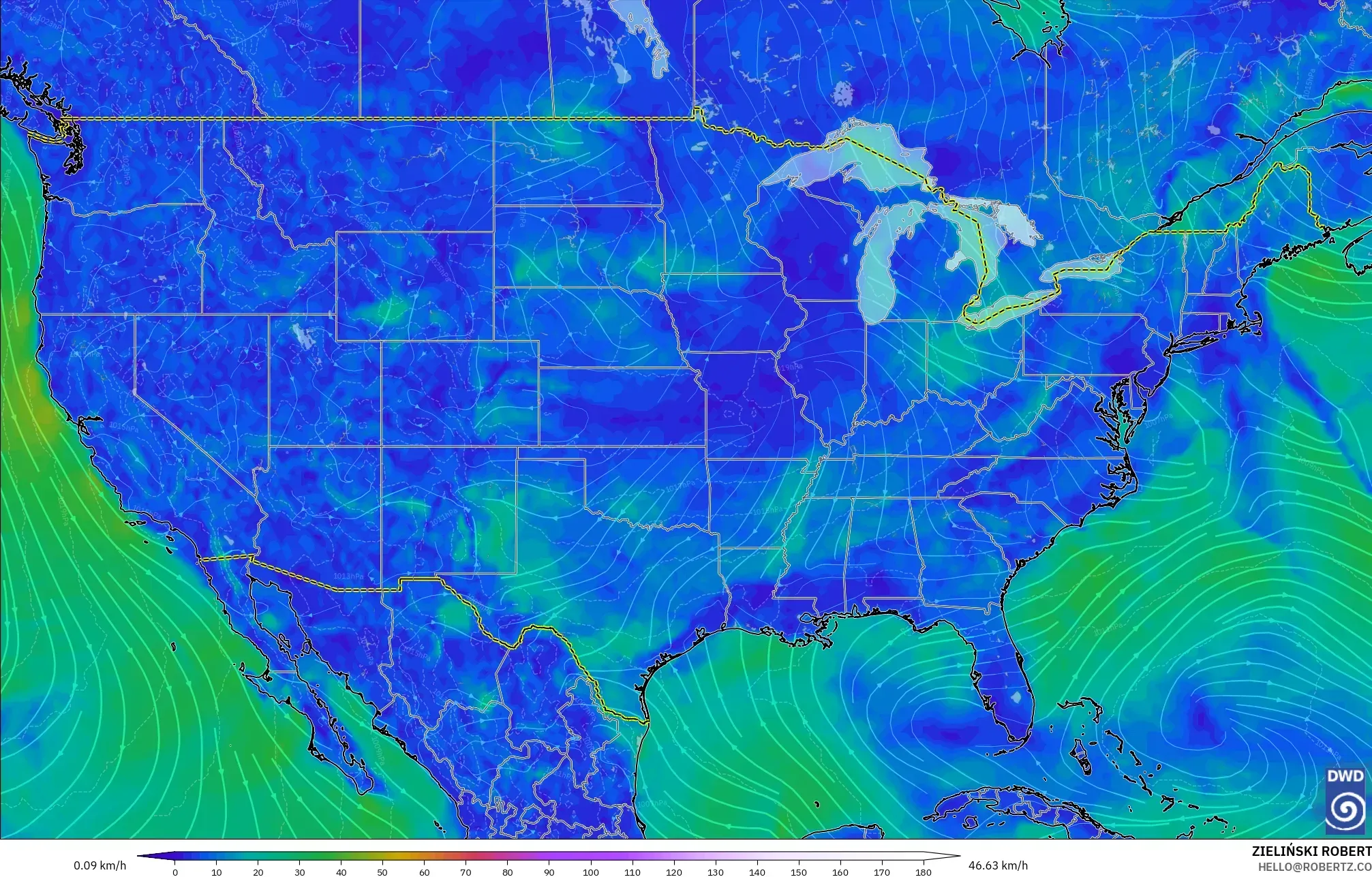 ICON modelo - Estados Unidos, Vento a 10 m