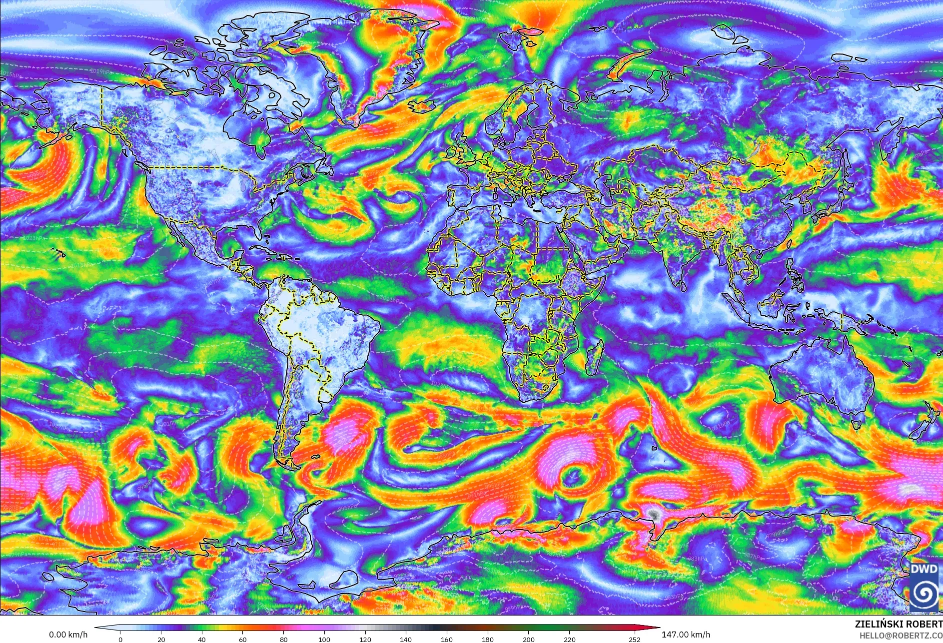 ICON modelo - Mundo, Rajadas de vento
