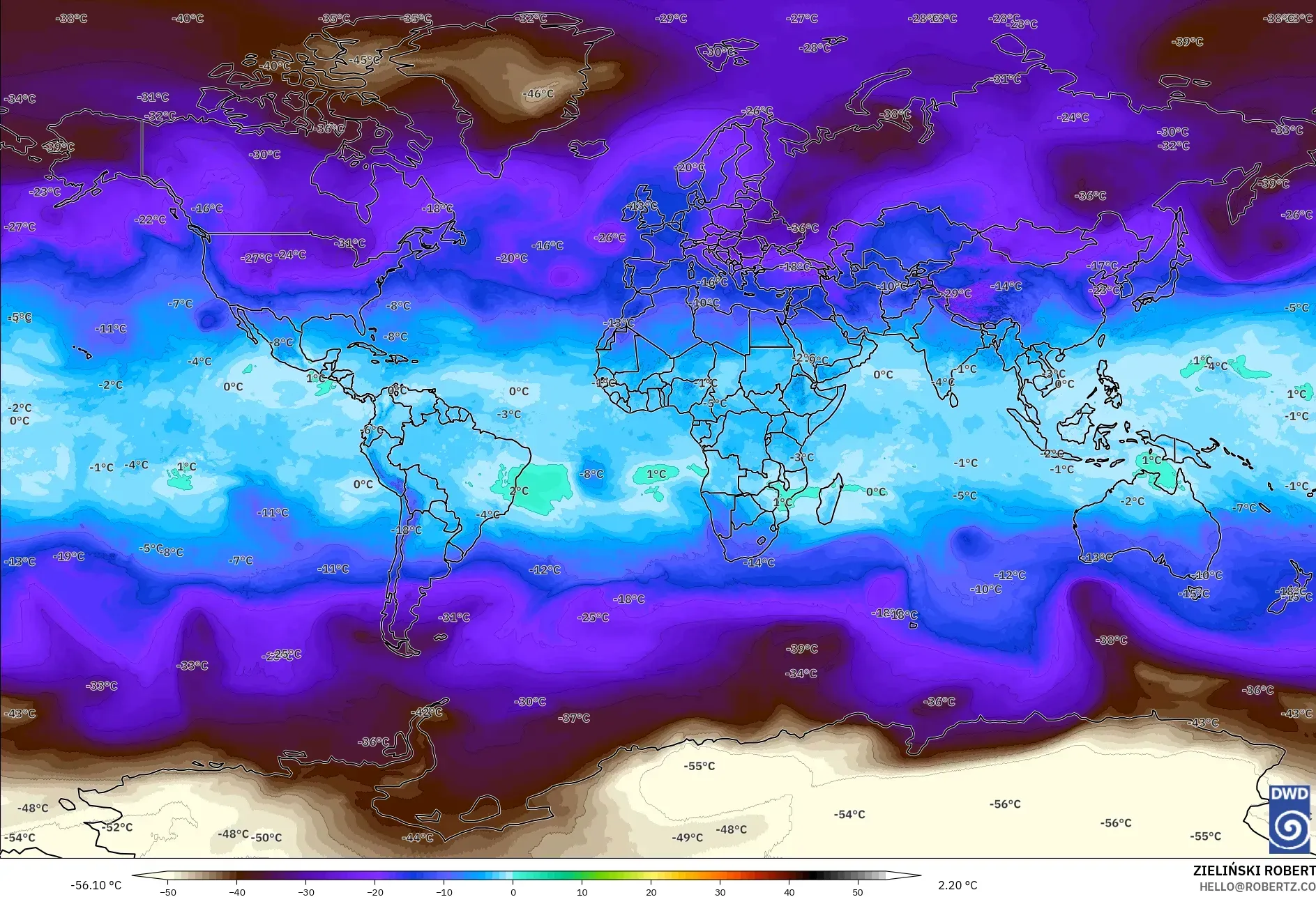 ICON modelo - Mundo, Temperatura a 500 hPa