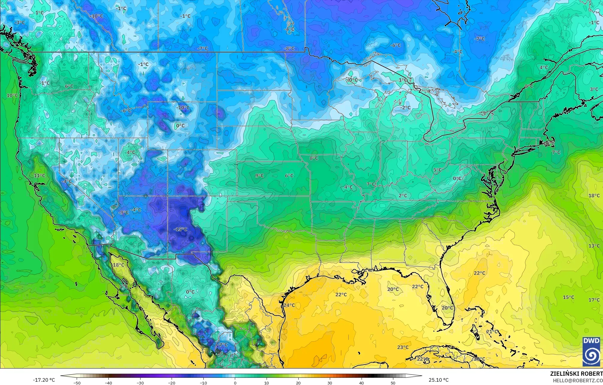 ICON modelo - Estados Unidos, Ponto de orvalho a 2 m