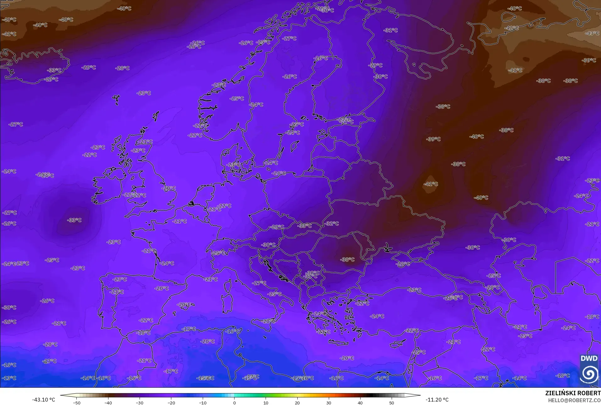 ICON modelo - Europa, Temperatura a 500 hPa