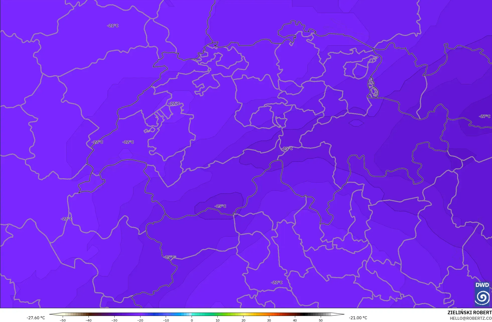 ICON modelo - Suíça, Temperatura a 500 hPa