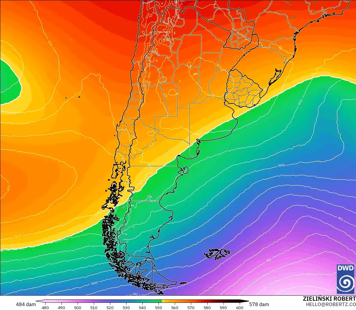 ICON modelo - Argentina, Altura geopotencial a 500 hPa