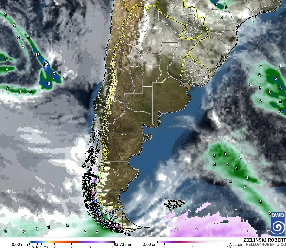 ICON modelo - Argentina, Precipitação, nuvens e pressão