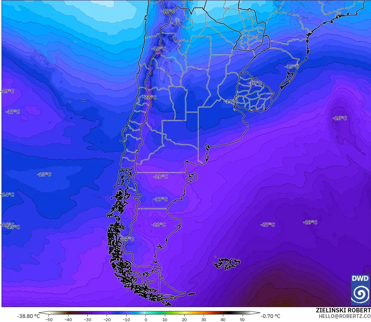 ICON modelo - Argentina, Temperatura a 500 hPa